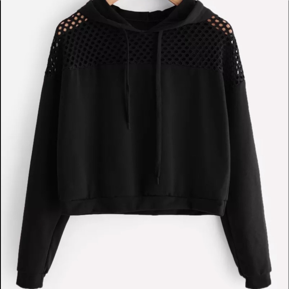 Fishnet cutout cropped hoodie
